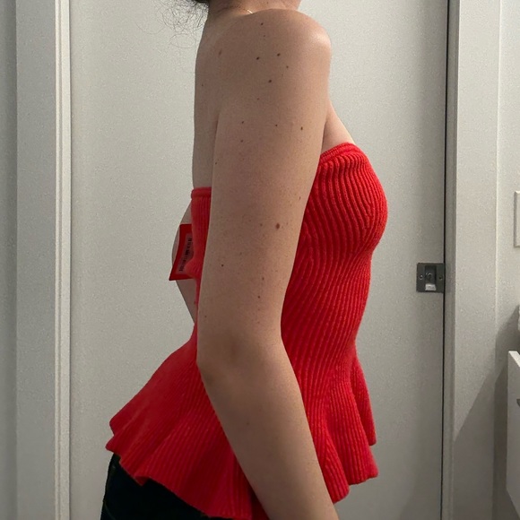 Olivaceous Red Strapless Peplum Top - Picture 3 of 7